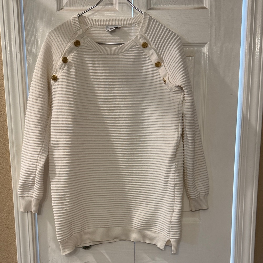 Maternity/nursing Seraphine Ivory Sweater with Gold Button Details